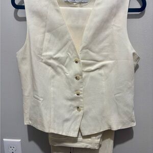 Zara Ivory Button-Up Vest and Pants Set